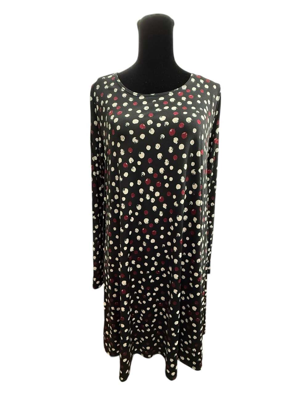 Karen Kane Women's Black Polka Dot Long Sleeve Knit Swing Dress Size Medium